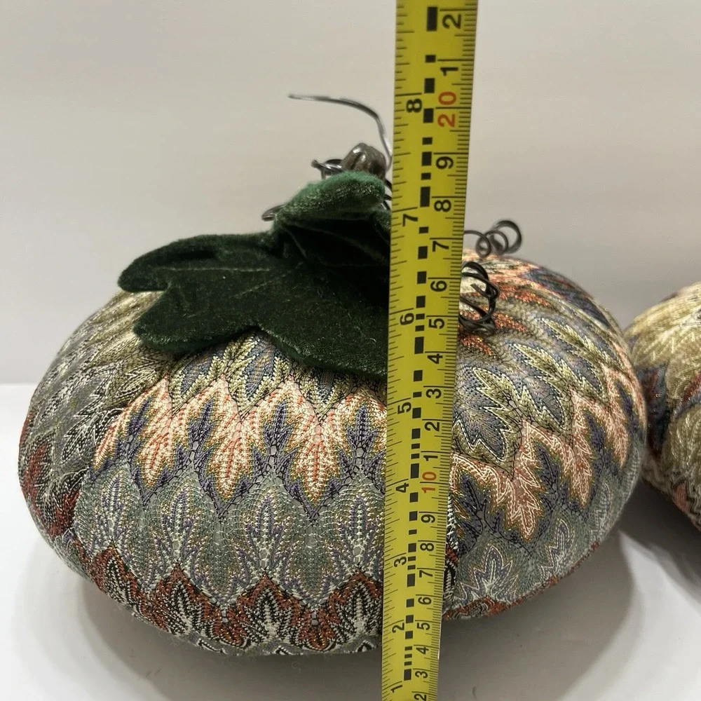 Fall Fabric Plush Pumpkins Woven Tapestry Pattern Earth Tones Vines Leaves 2